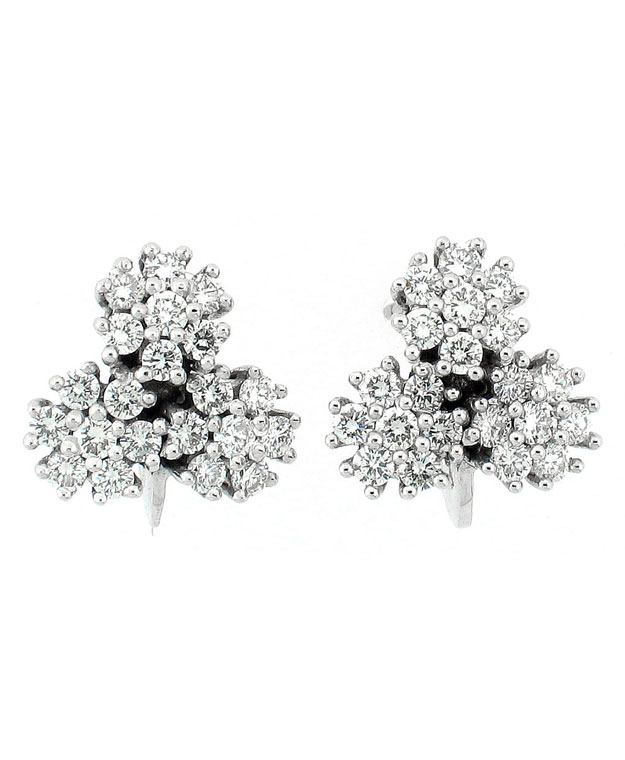 18KW Three Cluster Fashion Earrings with Diamonds: 1.02cts